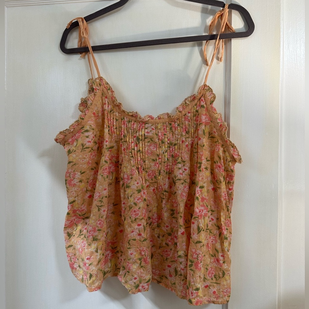 American Eagle Outfitters Pink Floral Tie-Strap Tank Top